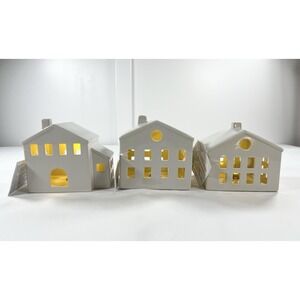 New 3 White Ceramic Lit Houses Christmas Village Target Tudor Townhome Cottage